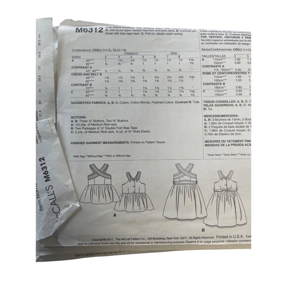 Childrens Sewing Pattern Lot CUT M5456 M6312 M6542 M4107 M5793 By McCalls - Picture 4 of 6